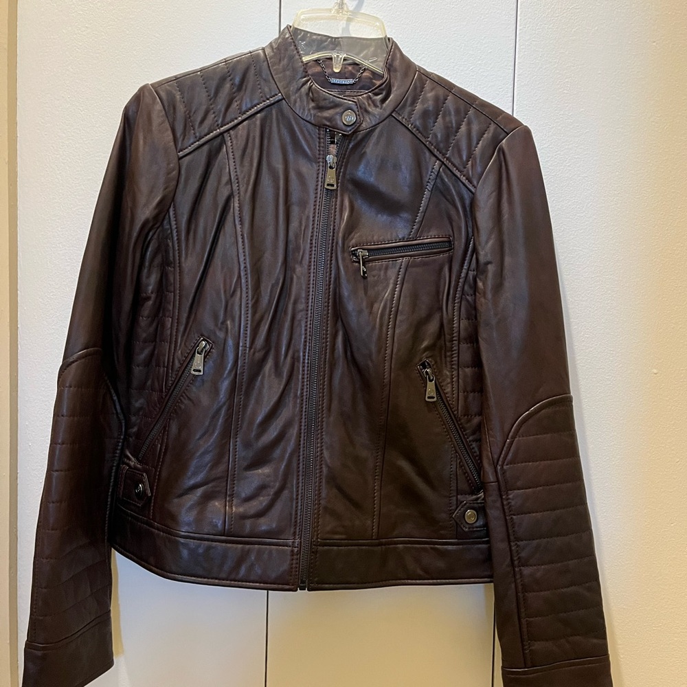 Bernardo Leather Moto Jacket NWT : color deep wine : size medium
